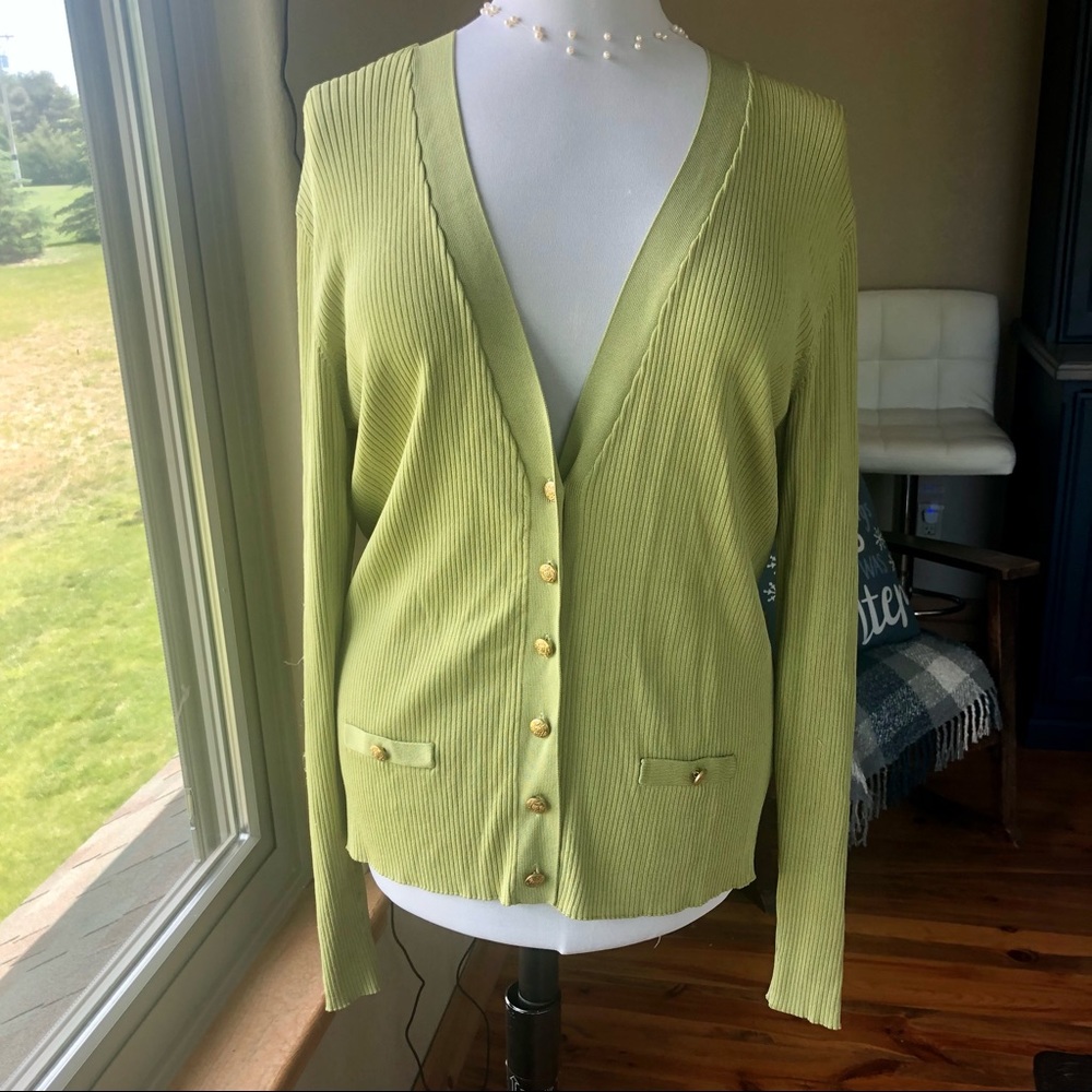 Relativity Green Crest Button Cardigan Sweater XL